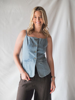 Sainte Button Font Denim Top