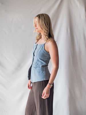 Sainte Button Font Denim Top