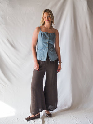 Linen Smocked Waist Palazzo Pant - 2 Colors