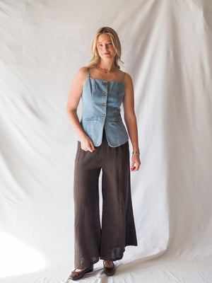 Linen Smocked Waist Palazzo Pant - 2 Colors