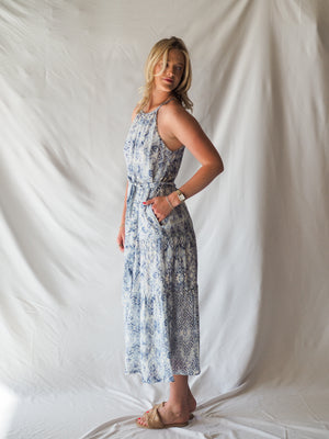 Anthem The Label Textured Halter Blue Midi Dress