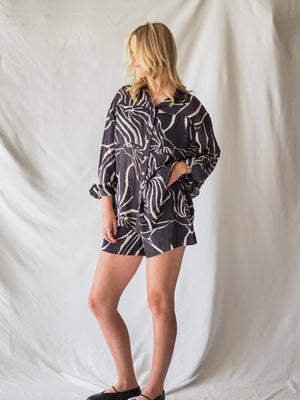 Aude Black Print Linen Shorts