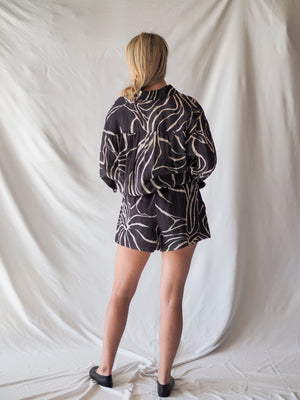 Aude Black Print Linen Shorts