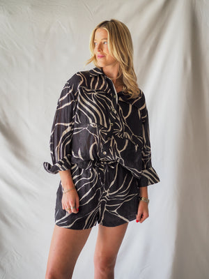 Aude Black Print Linen Shirt