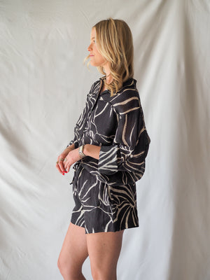 Aude Black Print Linen Shirt