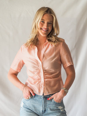 Lola Sheer Button up Top in Pink