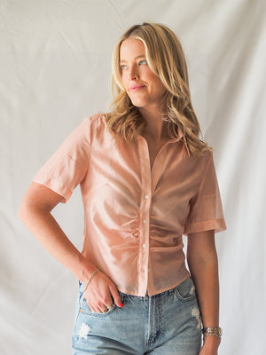 Lola Sheer Button up Top in Pink