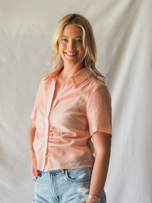 Lola Sheer Button up Top in Pink