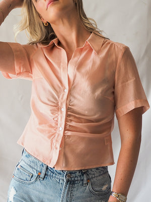 Lola Sheer Button up Top in Pink
