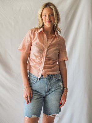 Lola Sheer Button up Top in Pink