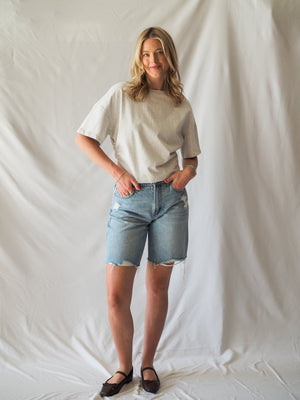 Suzy Semi Cropped Elbow Sleeve Ruched Top - 2 Colors