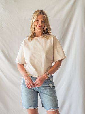 Suzy Semi Cropped Elbow Sleeve Ruched Top - 2 Colors