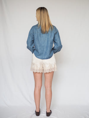 Bella Dahl Long Sleeve Flap Pocket Shirt in Island Blue