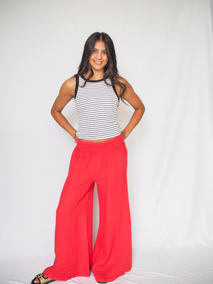 Linen Smocked Waist Palazzo Pant - 2 Colors