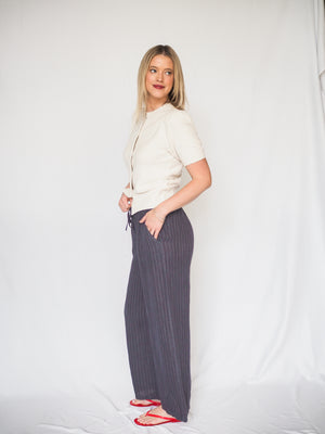 Pinstripe Linen Pant with Drawstring Waist