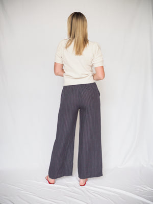 Pinstripe Linen Pant with Drawstring Waist