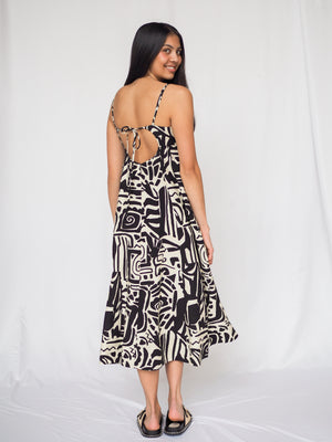 Sahara Tribal Print Dress in Black