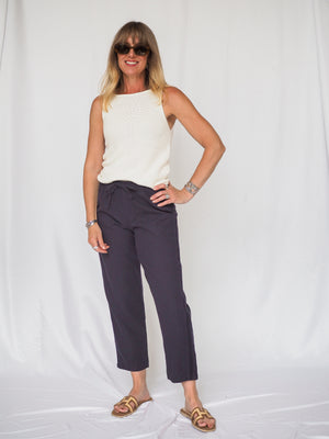 Navy Crochet Linen Pants in Navy
