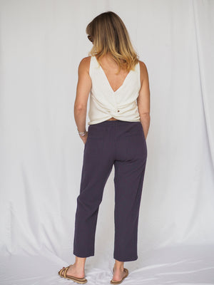 Navy Crochet Linen Pants in Navy
