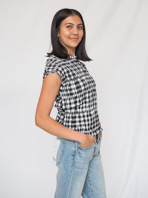 Linen Smocking Round Neck Sleeveless Top