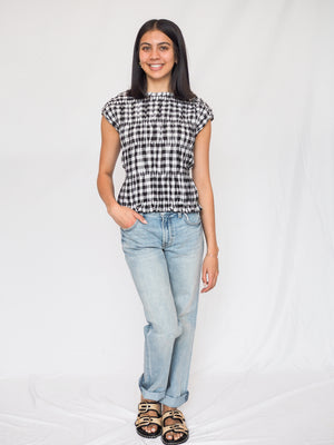 Linen Smocking Round Neck Sleeveless Top