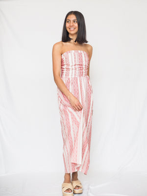 Santorini Tube Midi Dress in Crimson Weave