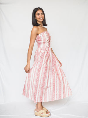 Santorini Tube Midi Dress in Crimson Weave