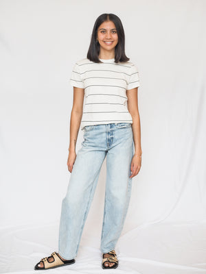 Asher Tee in White Black Stripe