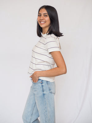 Asher Tee in White Black Stripe