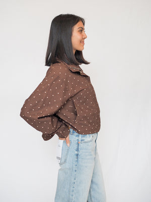 Polka Dot High Neck Drawstring Pullover Jacket