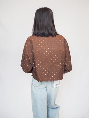 Polka Dot High Neck Drawstring Pullover Jacket