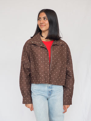 Polka Dot High Neck Drawstring Pullover Jacket