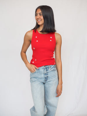 Edlin Embroidery Tank in Red Star