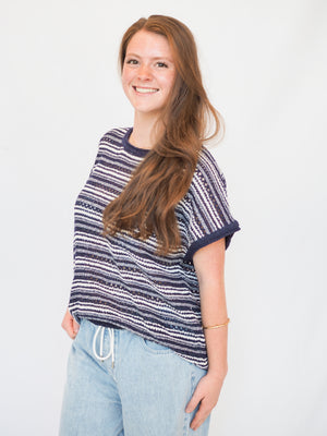 Dakota Striped Crochet Sweater Top - 3 Colors