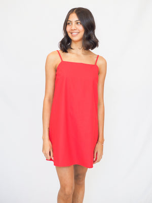 Red Linen Sleeveless Mini Dress
