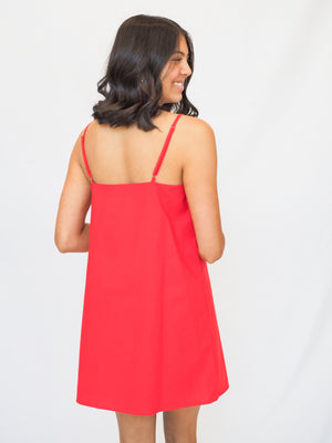 Red Linen Sleeveless Mini Dress