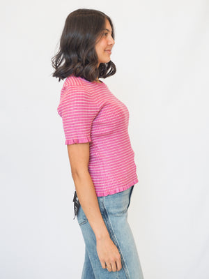Lainey Mini Striped Ruffled Top In Berry