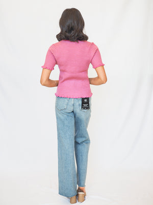 Lainey Mini Striped Ruffled Top In Berry