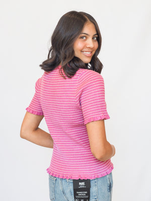 Lainey Mini Striped Ruffled Top In Berry