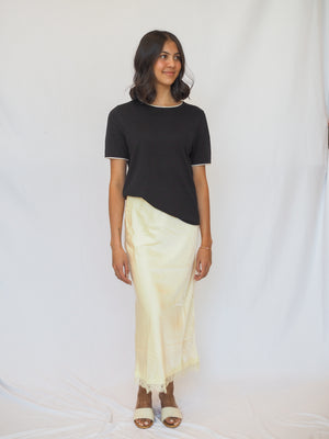 Woven Satin Midi Yellow Lace Skirt
