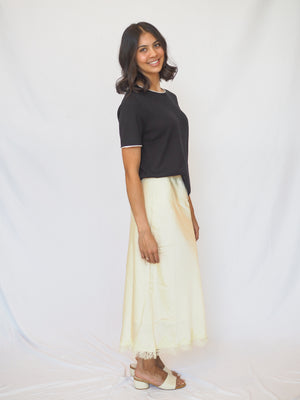 Woven Satin Midi Yellow Lace Skirt