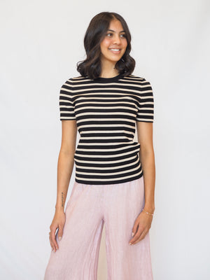 Millie Striped Short Sleeve Crewneck In Black