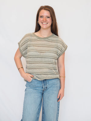 Dakota Striped Crochet Sweater Top - 3 Colors