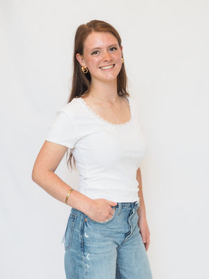 Quinn Lace Trimmed Top In White