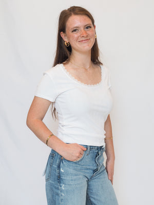 Quinn Lace Trimmed Top In White