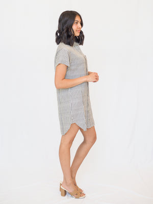 Roll Sleeve Pocket Dress in Hatch Stripe