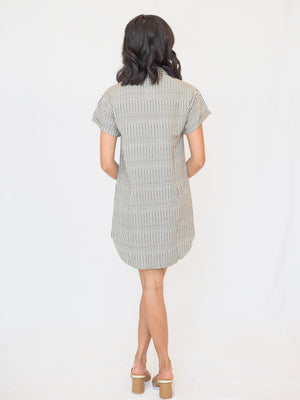 Roll Sleeve Pocket Dress in Hatch Stripe