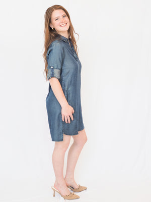 Bella Dahl Long Sleeve A-Line Shirt Dress in Twilight