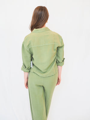 Leah Button Down in Olive Leaf