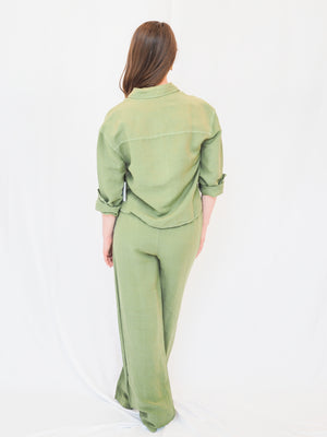 Beaded Drawstring Pant in Olive Leaf